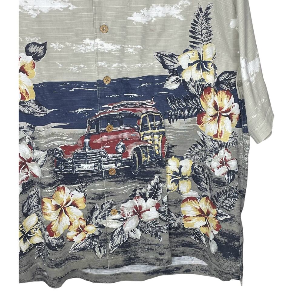 Keeler Bay Men’s Size Large Vintage Camp Shirt Hawaiian Surf Board Woodie Wagon - Picture 3 of 13